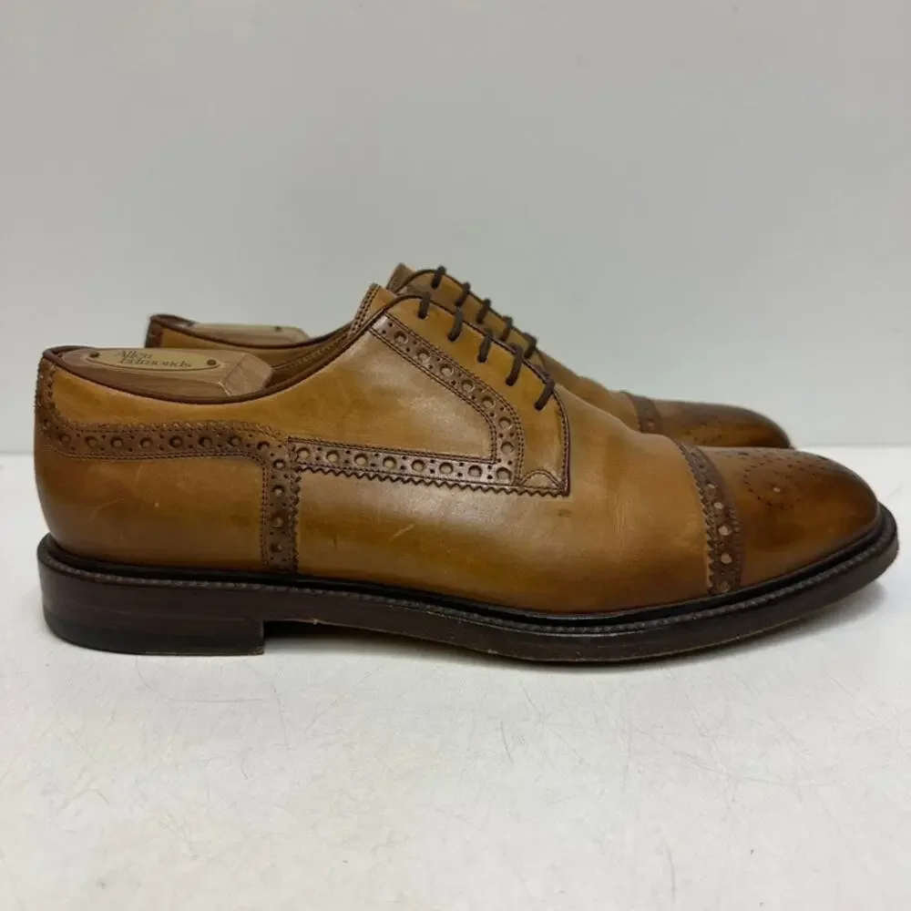 VGUC Gucci Cap Toe Derby Brogue Burnished Tan Calf Cognac Made in Italy US 9.5 D